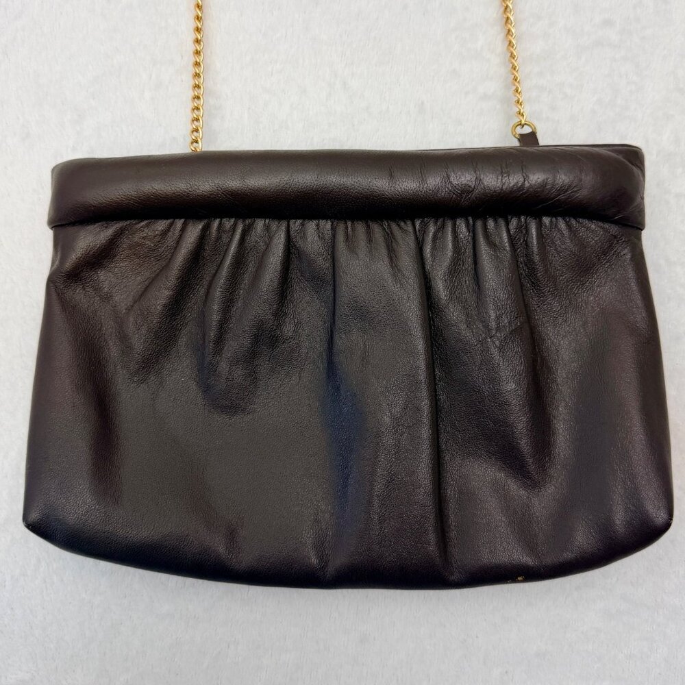 Vintage Ande Women Clamshell Purse w/Shoulder Chain 10" x 7 " Brown - Picture 2 of 8